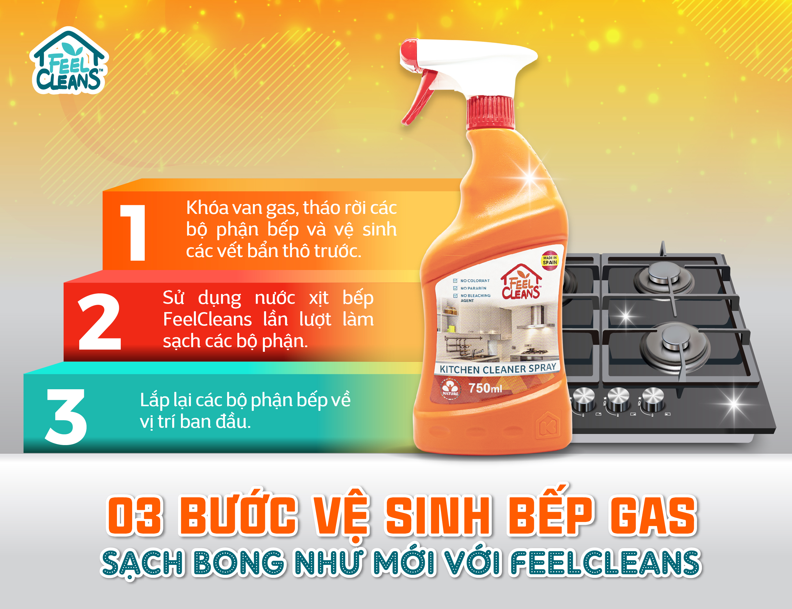 3 bước vệ sinh bếp gas sạch bong như mới với FeelCleans